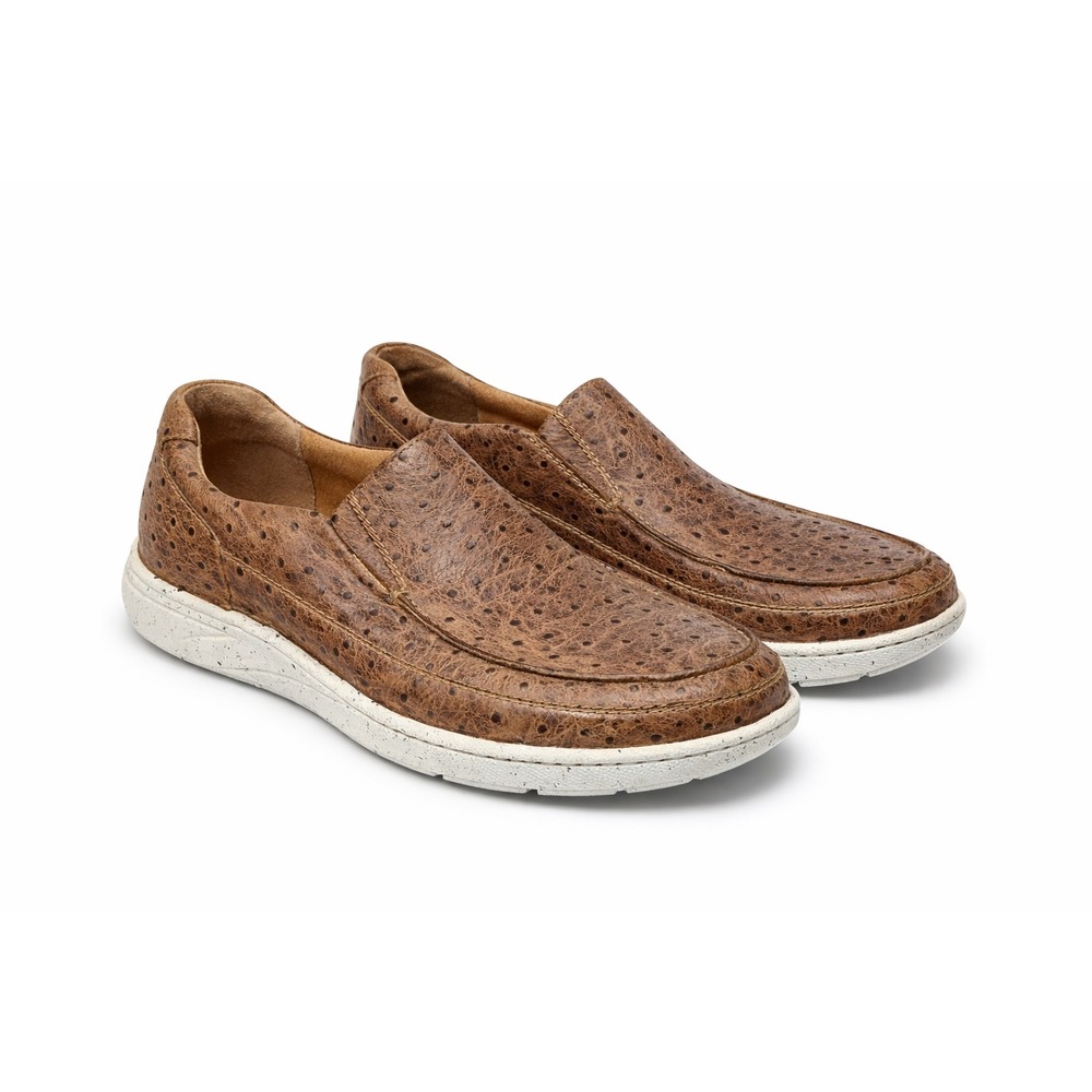 Justin Brown Leather Slip On Loafers Ostrich Embossed Western Casual Shoes 11.5M